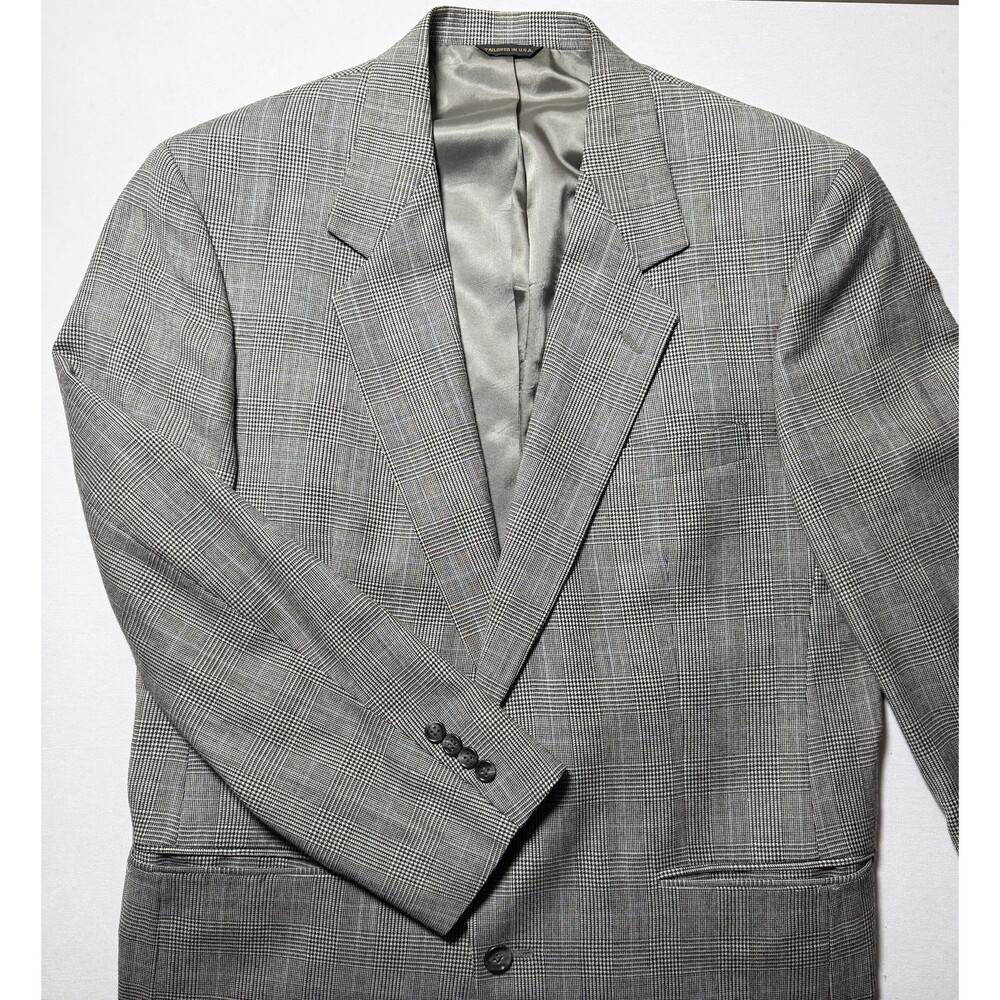 Austin Reed Sport Coat Men’s Wool Gray Plaid Blazer Jacket Vintage 44R ACTWU